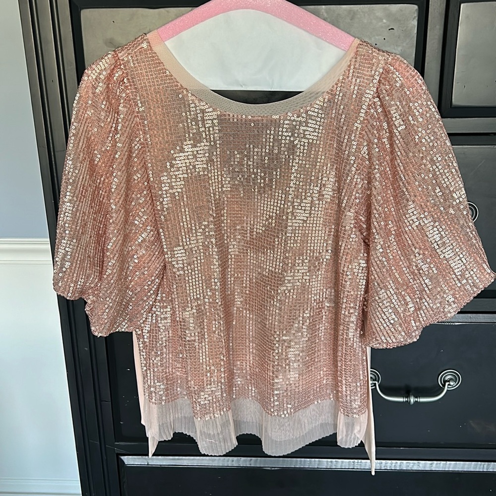 Sarah Hann Sequined Puff-Sleeve Top